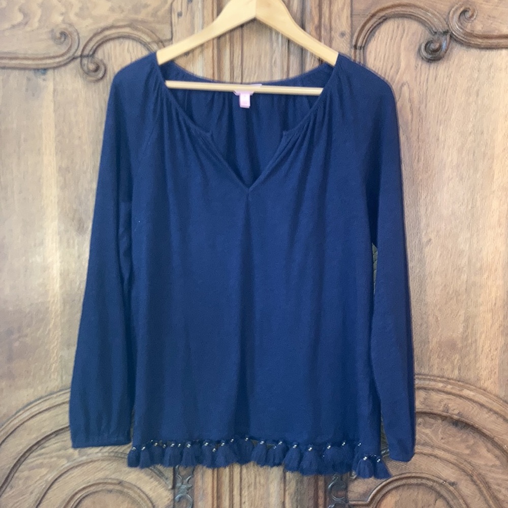Lilly Pulitzer Navy Long Sleeve with Tassel Hem - Picture 3 of 10